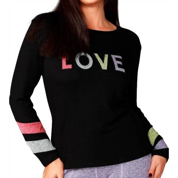 NEW FRENCH KYSS multi love crew top in black - Picture 1 of 1